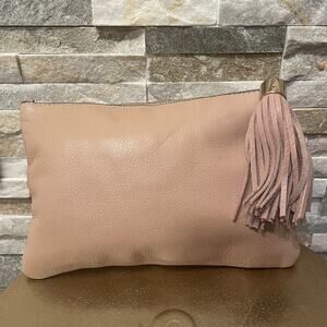 GILI Blush Leather Zipper Pouch | Minimalist Clutch, Tassel Detail